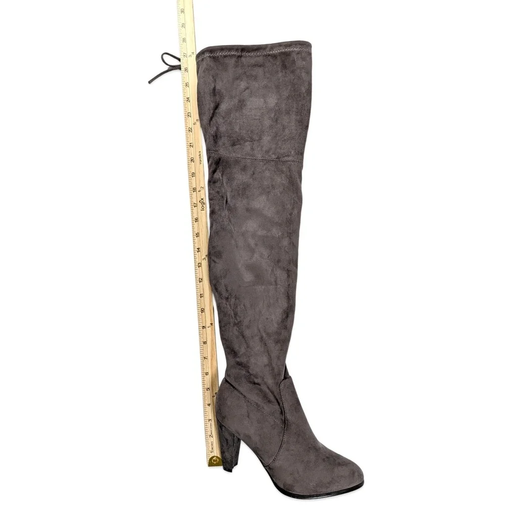 Catherine Malandrino Verda Gray Faux Suede Over the Knee Block Heel Boots Size 9